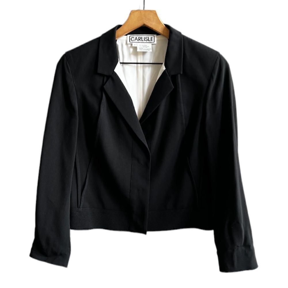 Carlisle Designer Black Wool and Silk Blazer Suit Jacket Size 2